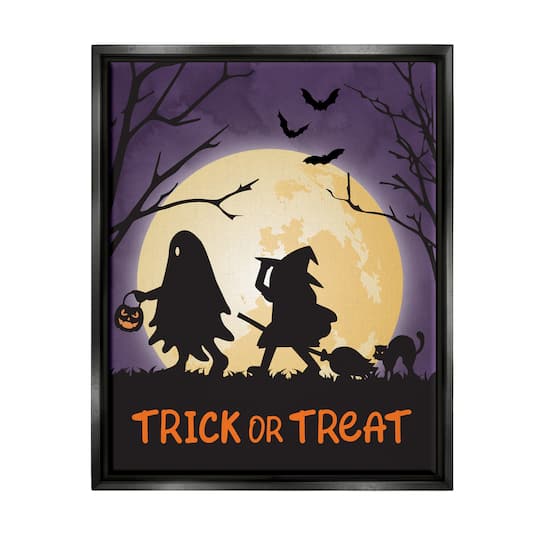 Stupell Industries Trick Or Treat Halloween Silhouettes Framed Floater Canvas Wall Art